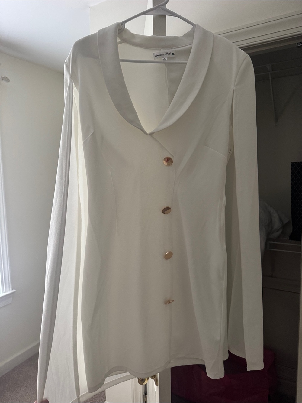Crystal Doll White Cape Dress with Gold Buttons